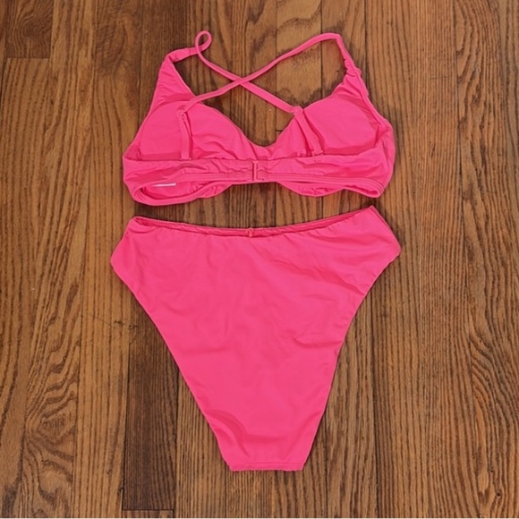 Andie Bikini Set Valencia Top 90s High Waisted Bottom Neon Pink size Medium NWT - Picture 3 of 10